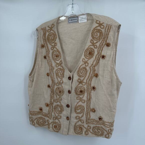 B Bronson Womens Linen Blend Vest Size L Beaded Embroidered Boho Hippie Festival - Picture 1 of 8